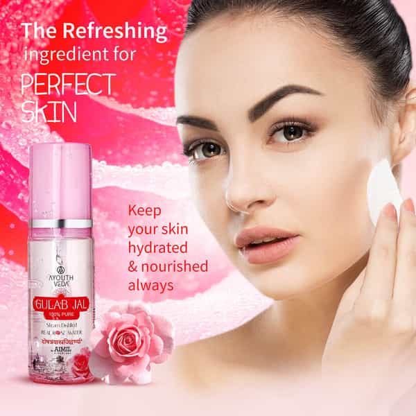 Ayouthveda Gulab Jal Steam Distilled Rose Water & Face Toner | Tighten Pores | Hydrates Skin 100 Ml