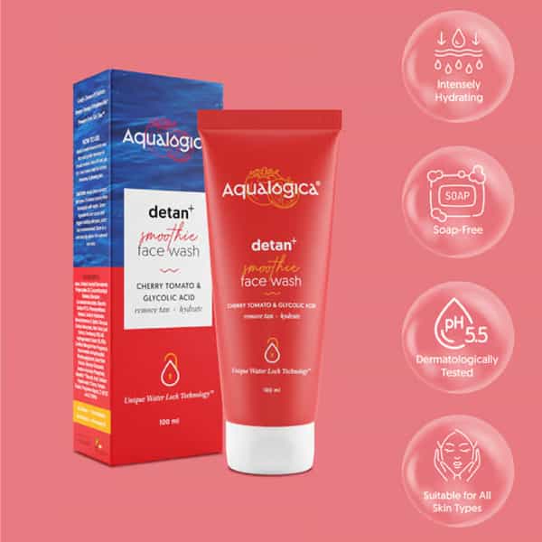 Aqualogica Detan+Smoothie Face Wash With Cherry Tomato And Glycolic Acid 100 Ml