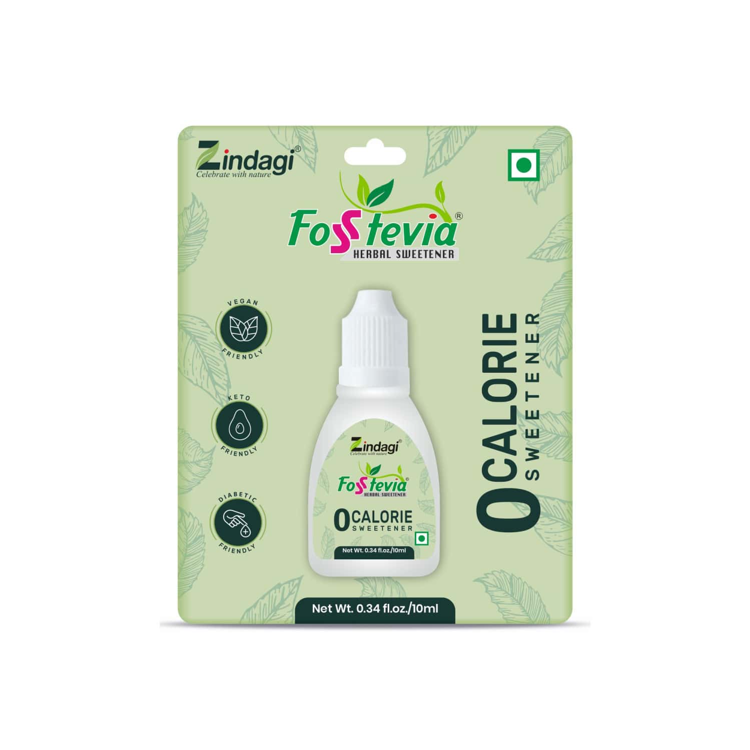 Zindagi Fosstevia Sugar Liquid |100% Pure Stevia Leaves Extract |diabetic Friendly|10 Ml |pack Of 1