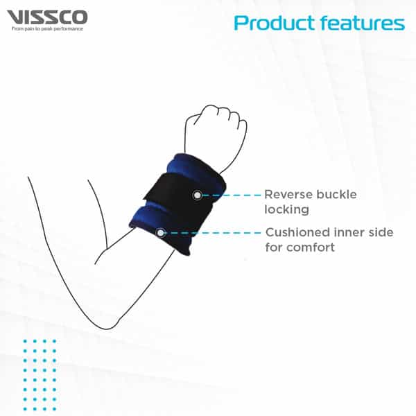 Vissco Weight Cuff | Place On Wrist Or Ankle While Exercises|Adjustable - 1 Kg(Blue)