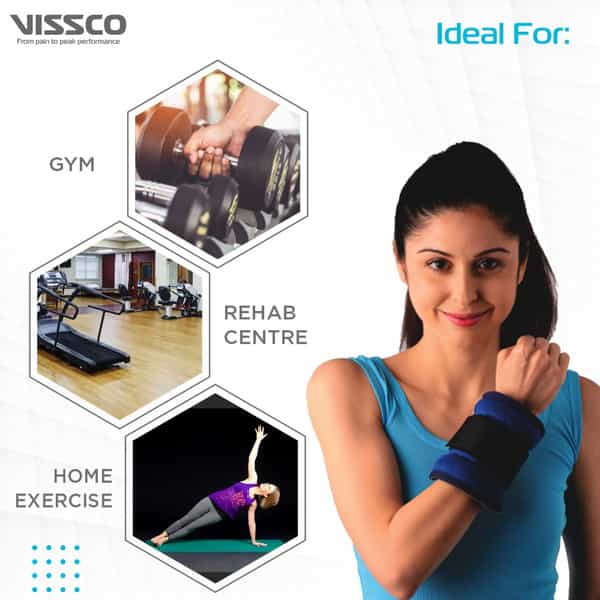 Vissco Weight Cuff | Place On Wrist Or Ankle While Exercises|Adjustable - 1 Kg(Blue)
