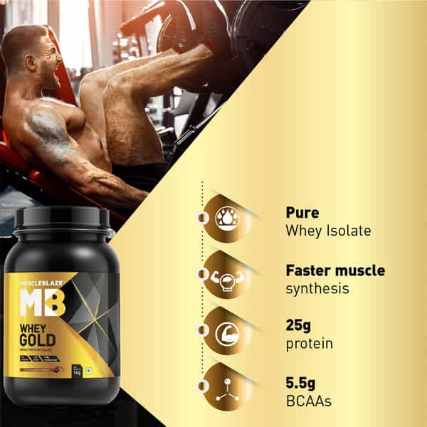 Muscleblaze Whey Gold 100% Whey Protein Isolate With Digezyme (Mocha Cappucino | 1Kg / 2.2 Lb)