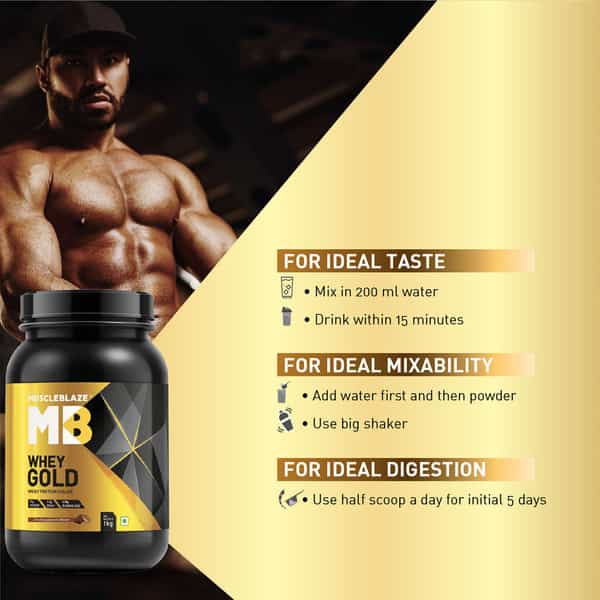 Muscleblaze Whey Gold 100% Whey Protein Isolate With Digezyme (Mocha Cappucino | 1Kg / 2.2 Lb)