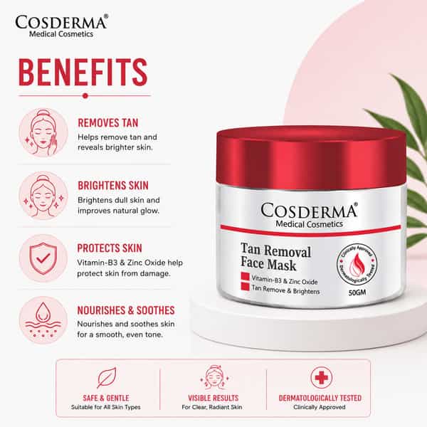 Cosderma Tan Removal Face Mask | Brightens Skin | Reduces Tan & Promotes A Radiant Glow 50Gm