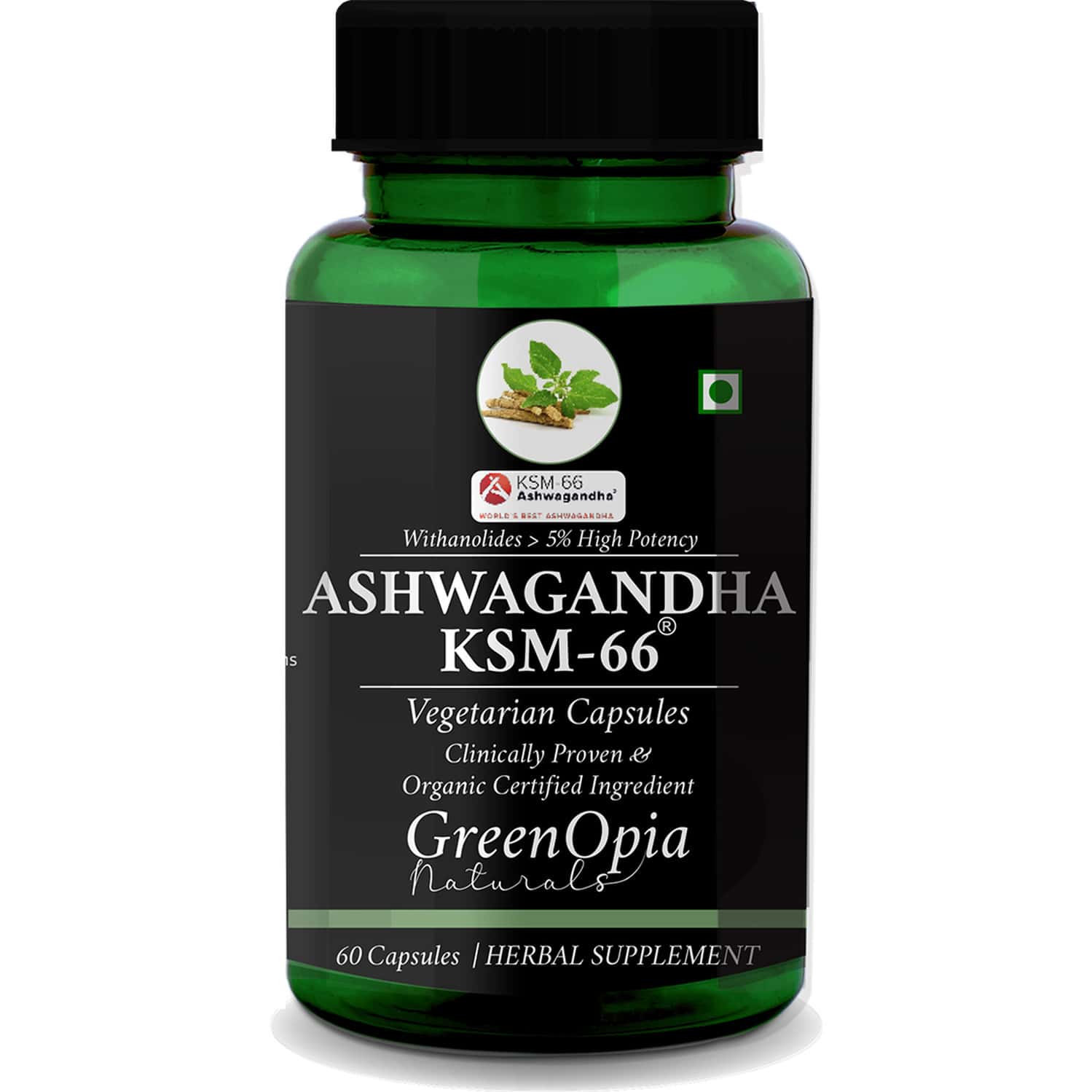 Greenopia Ashwagandha Ksm 60 Vegetarian Capsules | With Ksm-66 Root Extract