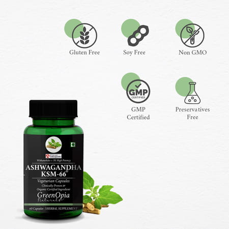 Greenopia Ashwagandha Ksm 60 Vegetarian Capsules | With Ksm-66 Root Extract