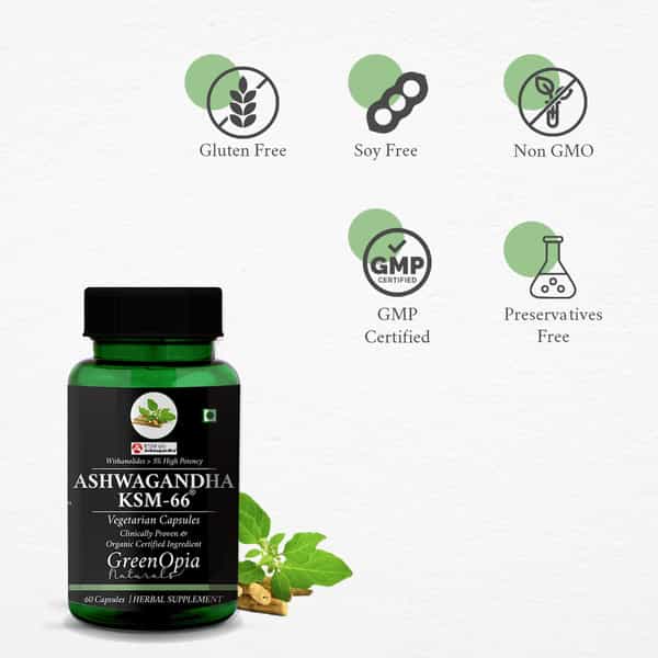 Greenopia Ashwagandha Ksm 60 Vegetarian Capsules | With Ksm-66 Root Extract
