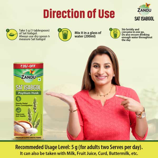 Zandu Sat Isabgol Psyllium Husk 100Gm