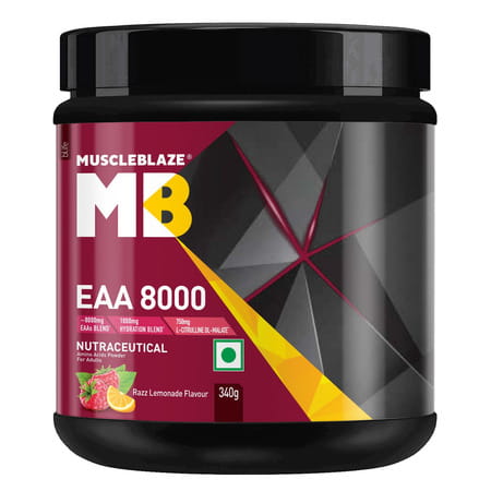 Muscleblaze Eaa 8000|8000mg Eaas & 1000mg Hydration Blend & 750mg L-Citrulline|Razz Lemonade | 340g