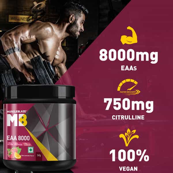 Muscleblaze Eaa 8000|8000Mg Eaas & 1000Mg Hydration Blend & 750Mg L-Citrulline|Razz Lemonade | 340G