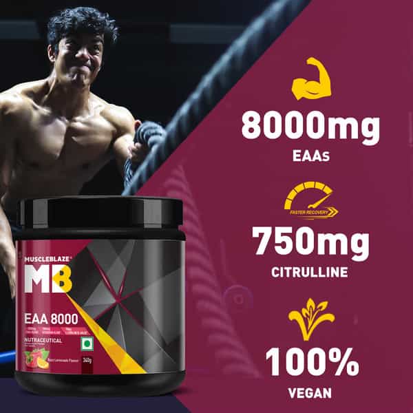 Muscleblaze Eaa 8000|8000Mg Eaas & 1000Mg Hydration Blend & 750Mg L-Citrulline|Razz Lemonade | 340G