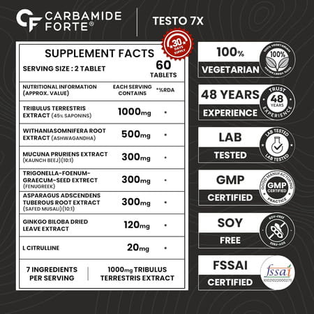 Carbamide Forte Testosterone Supplement Tribulus Terrestris 1000mg 60 Tablets