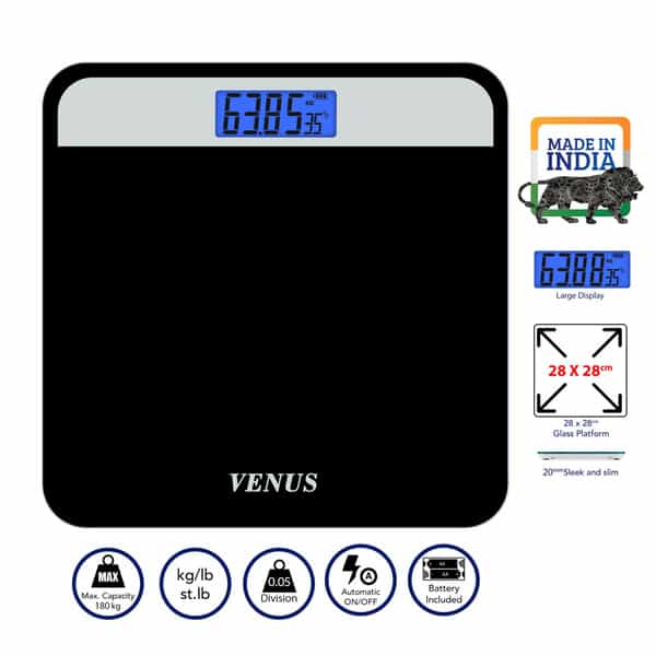Venus (India) Electronic Digital Personal Bathroom Weight Machine | Upto 180Kg | Eps-2799 Silver