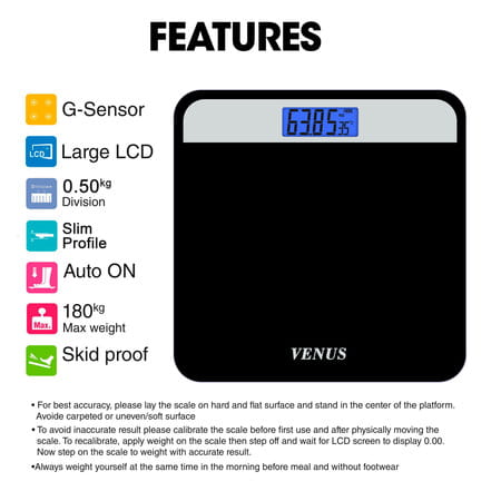 Venus (India) Electronic Digital Personal Bathroom Weight Machine | Upto 180kg | Eps-2799 Silver