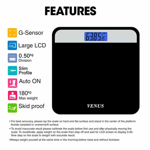 Venus (India) Electronic Digital Personal Bathroom Weight Machine | Upto 180Kg | Eps-2799 Silver