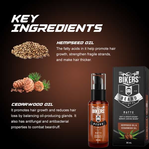 Biker's Beard Styling Oil For Matte Look With Goodness Of Hempseed Oil And Cedarwood Oil (30 Ml)