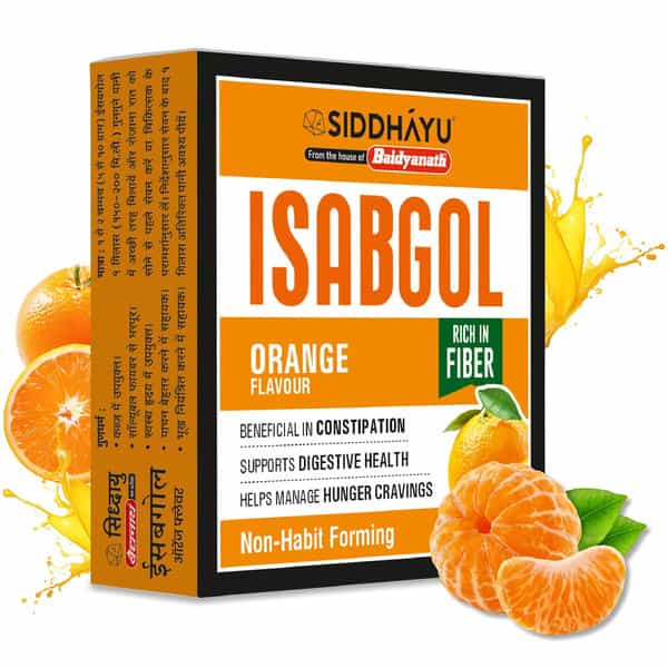 Baidyanath Asli Ayurved Orange Isabgol Psyllium Husk Powder 50Gm | Effectively Relieves Constipation