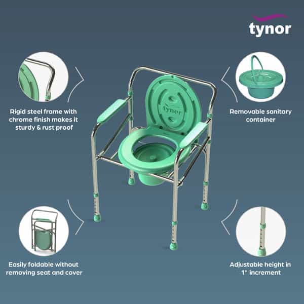 Tynor Commode Chair Silver Universal Size 1 Unit