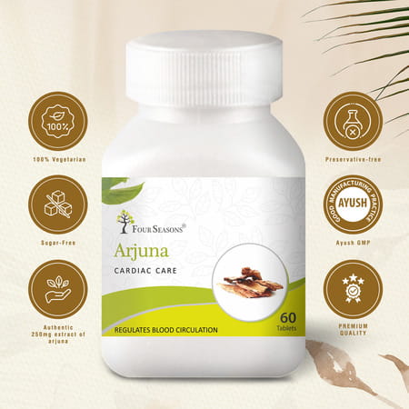 Four Seasons Arjuna Tablet - 60 Tabs | Heart & Bone Health | Cholesterol Level & Blood Pressure