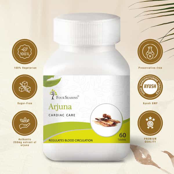 Four Seasons Arjuna Tablet - 60 Tabs | Heart & Bone Health | Cholesterol Level & Blood Pressure