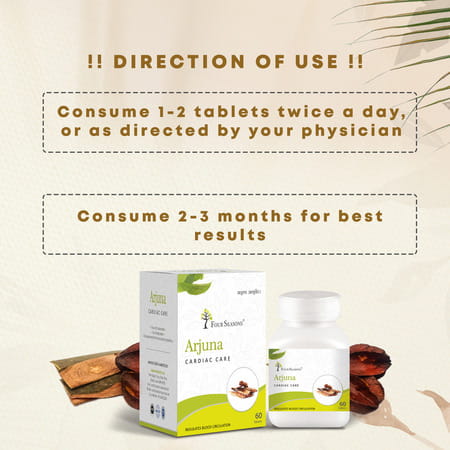 Four Seasons Arjuna Tablet - 60 Tabs | Heart & Bone Health | Cholesterol Level & Blood Pressure