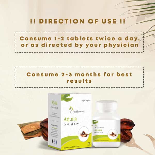 Four Seasons Arjuna Tablet - 60 Tabs | Heart & Bone Health | Cholesterol Level & Blood Pressure