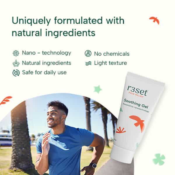 R3set Natural Pain Relief Soothing Gel | Best For Muscle Back Knee Neck Nerve Joint Pain - 50Gm