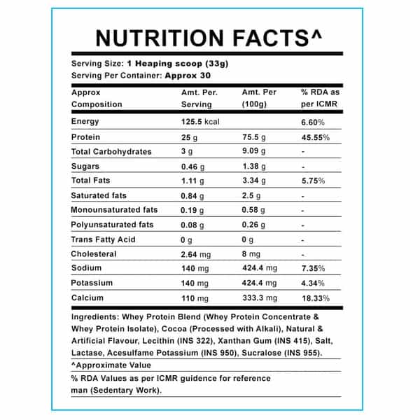 In2 100% Whey Protein 1Kg (2.2Lbs) Rich Chocolate 25G Protein 5.5G Bcaas 4G Glutamine