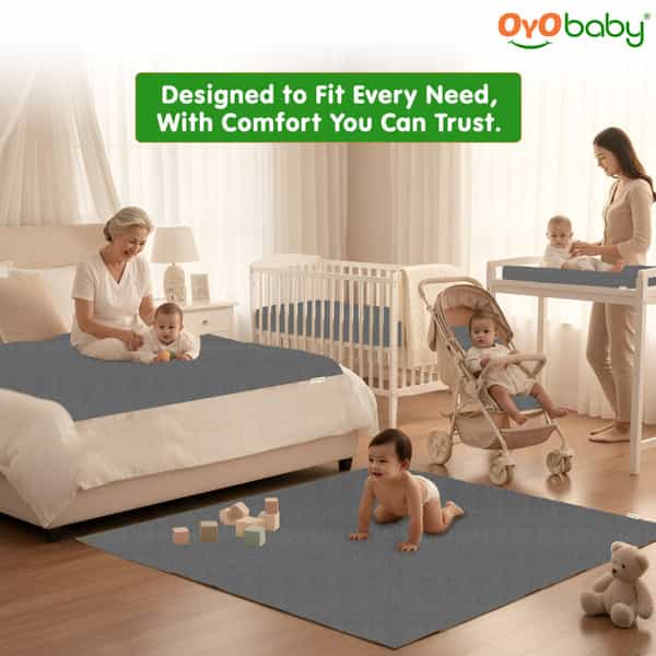 Oyo Baby Waterproof Bed Protector Baby Dry Sheet Large Grey (100 Cm X 140 Cm)