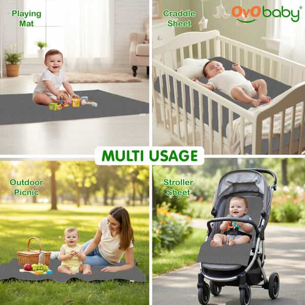 Oyo Baby Waterproof Bed Protector Baby Dry Sheet Large Grey (100 Cm X 140 Cm)