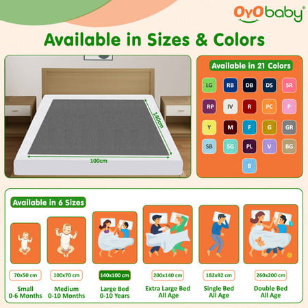 Oyo Baby Waterproof Bed Protector Baby Dry Sheet Large Grey (100 Cm X 140 Cm)