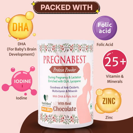 Healthbest Pregnabest Protein Powder For Women|Prenatal Pregnancy & Lactation-(Chocolate)-300gm
