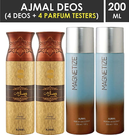 Ajmal 2 Wisal Dhahab For Men And 2 Magnetize For Men & Women Deodorants Each 200ml Combo Pack Of 4