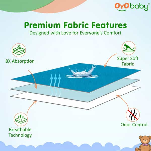 Oyo Baby Waterproof Bed Protector Baby Dry Sheet Large Firoza (100 Cm X 140 Cm)