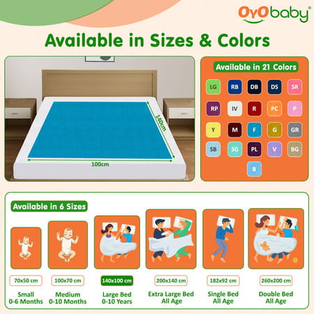 Oyo Baby Waterproof Bed Protector Baby Dry Sheet Large Firoza (100 Cm X 140 Cm)