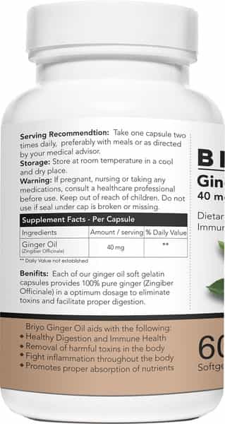 Briyo Ginger Oil Softgels 40Mg - Dietary Supplement For Immunity And Good Health - 60 Softgels