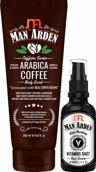 Man Arden Skin Care Combo -Arabica Coffee Body Scrub 200Ml + Vitamins Shot Face Serum 30Ml