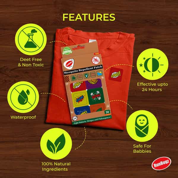Runbugz Mosquito Repellent Printed Boom Patches For Babies 30 Patches