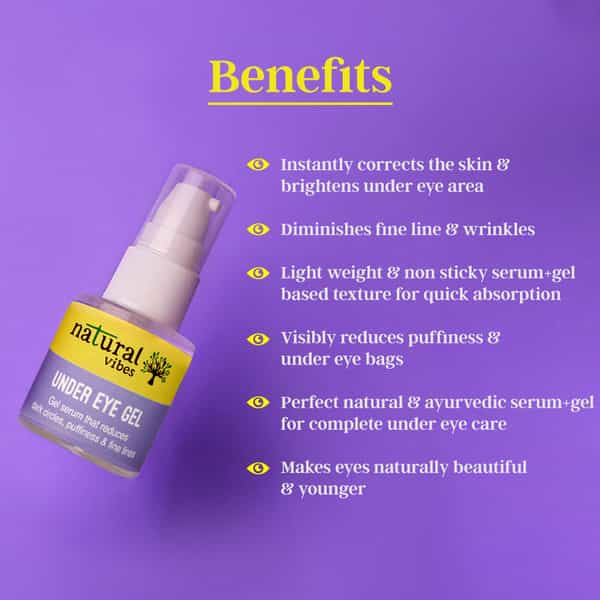 Natural Vibes Under Eye Gel Serum - Reduces Dark Circles & Puffiness | Brightens Skin (20Ml)