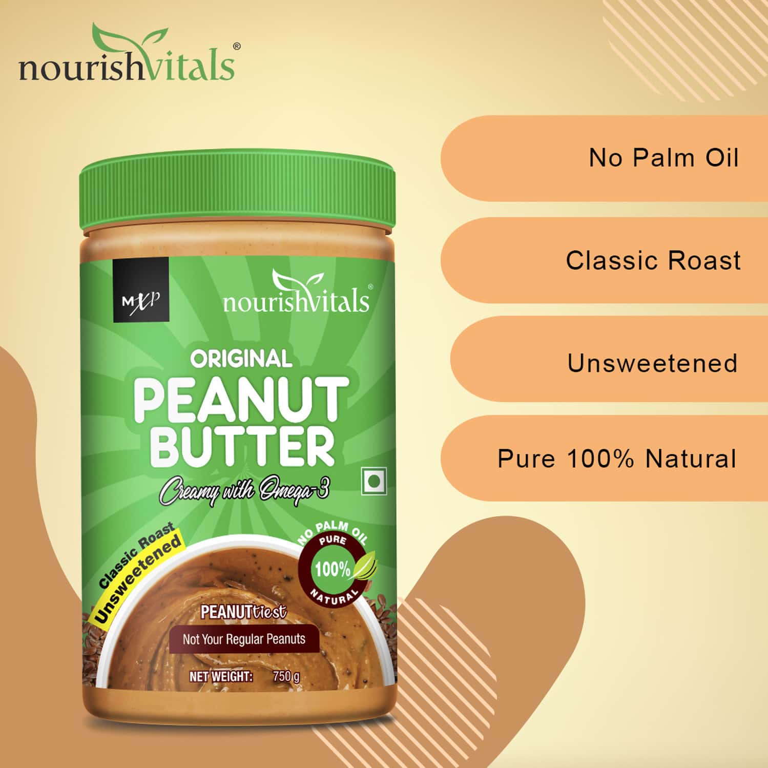 Buy NOURISHVITALS ORIGINAL PEANUT BUTTER (CREAMY) WITH OMEGA 3 FLAXSEED