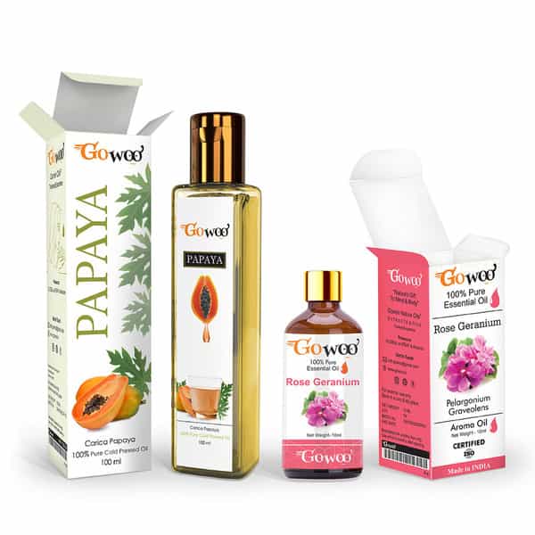 Pack Of 2 Rose Geranium Essential Oil & Papaya Seed Carrier Oil - Natural Therapeutic Cold Pressed