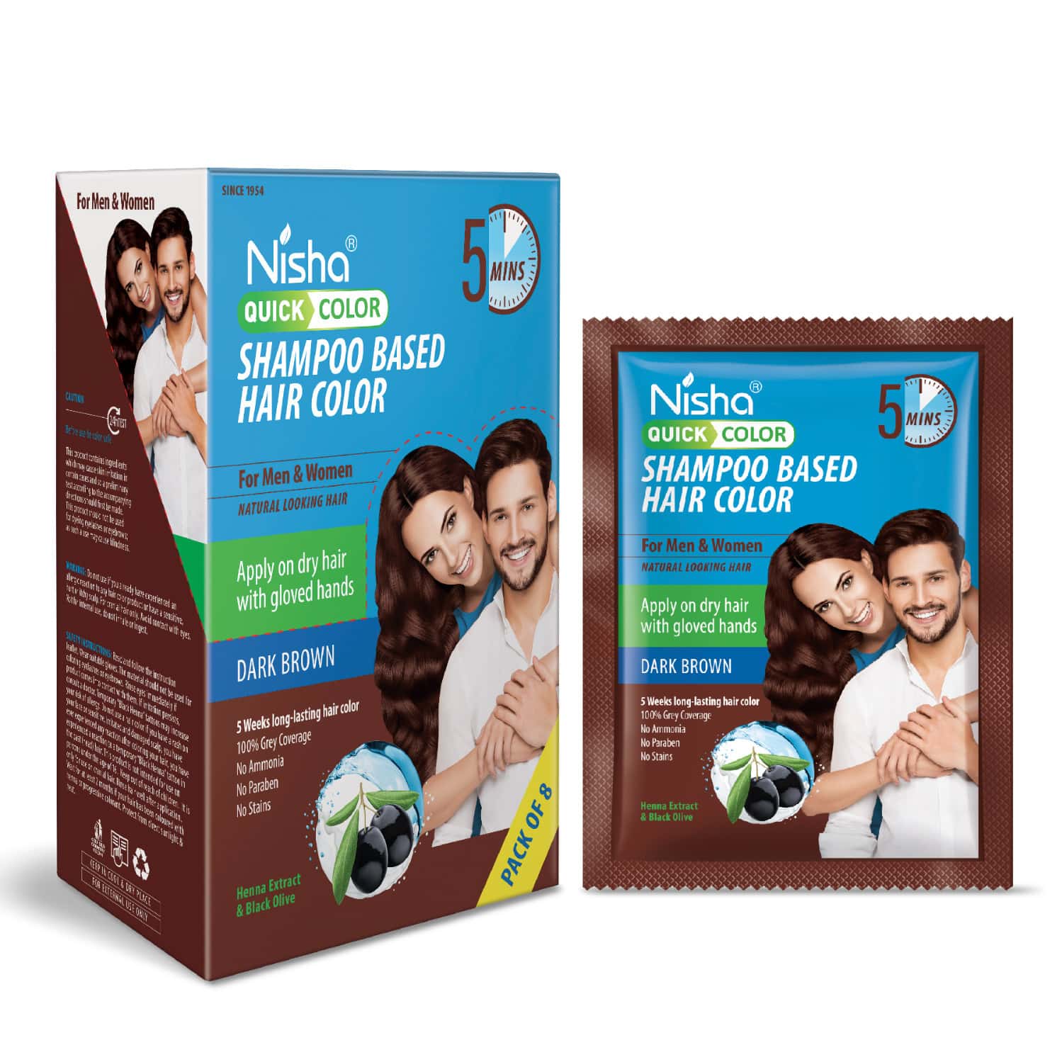 Nisha Quick Hair Color | 5 Minutes Shampoo Hair Colour Dark Brown 200ml | 5 Weeks Long Lasting