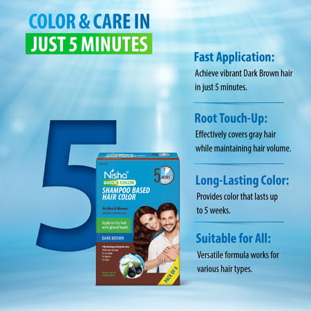 Nisha Quick Hair Color | 5 Minutes Shampoo Hair Colour Dark Brown 200Ml | 5 Weeks Long Lasting