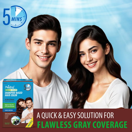 Nisha Quick Hair Color | 5 Minutes Shampoo Hair Colour Dark Brown 200Ml | 5 Weeks Long Lasting