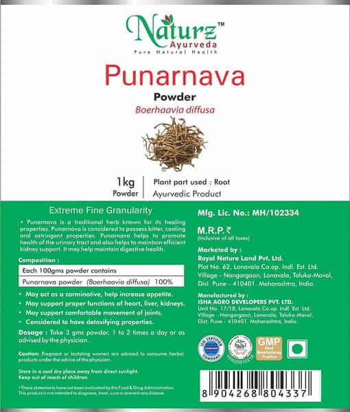 Naturz Ayurveda Punarnava Powder - 1 Kg Grey (Nza4337)