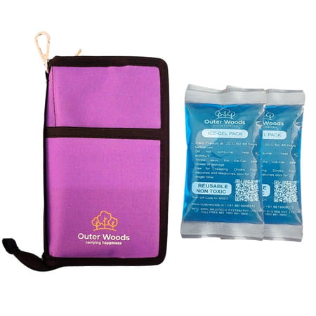 Outer Woods Insulin Cooler Wallet & 2 Ice Gel Packs | 4+ Hrs Cooling | Insulin Travel Pouch - Purple
