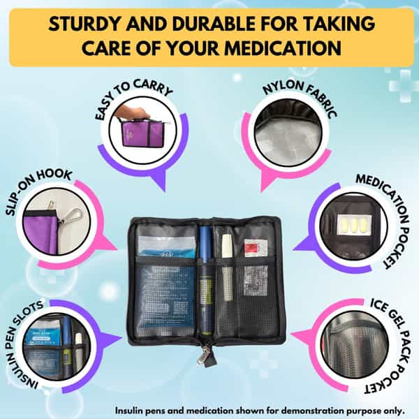 Outer Woods Insulin Cooler Wallet & 2 Ice Gel Packs | 4+ Hrs Cooling | Insulin Travel Pouch - Purple
