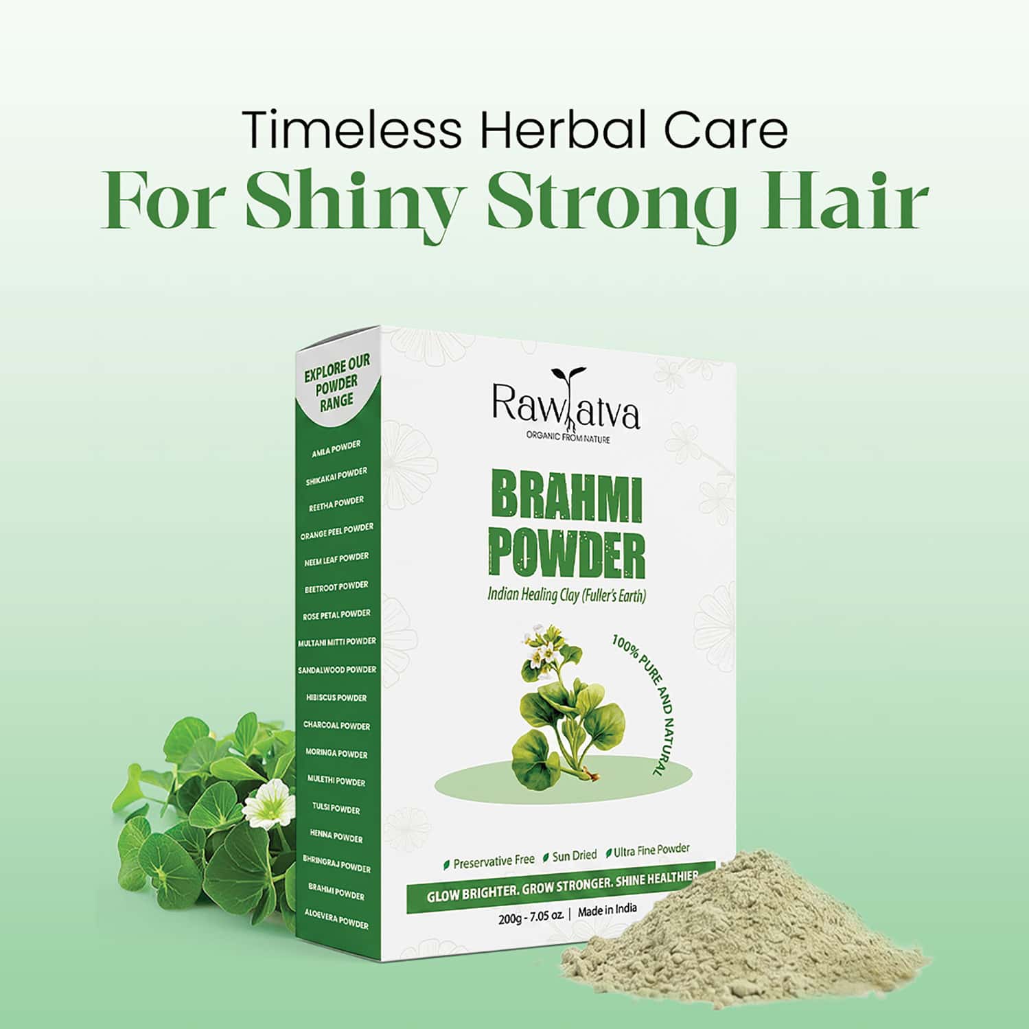Raw Tatva Brahmi Powder For Hair Growth & Scalp Nourishment | All Hair Types | 200g