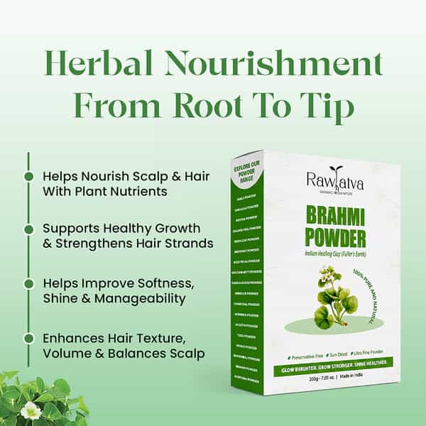 Raw Tatva Brahmi Powder For Hair Growth & Scalp Nourishment | All Hair Types | 200G