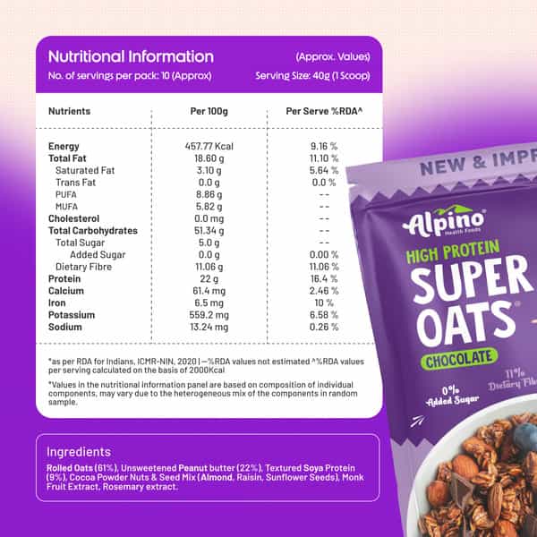 Alpino High Protein Super Oats Chocolate Pouch 1 Kg